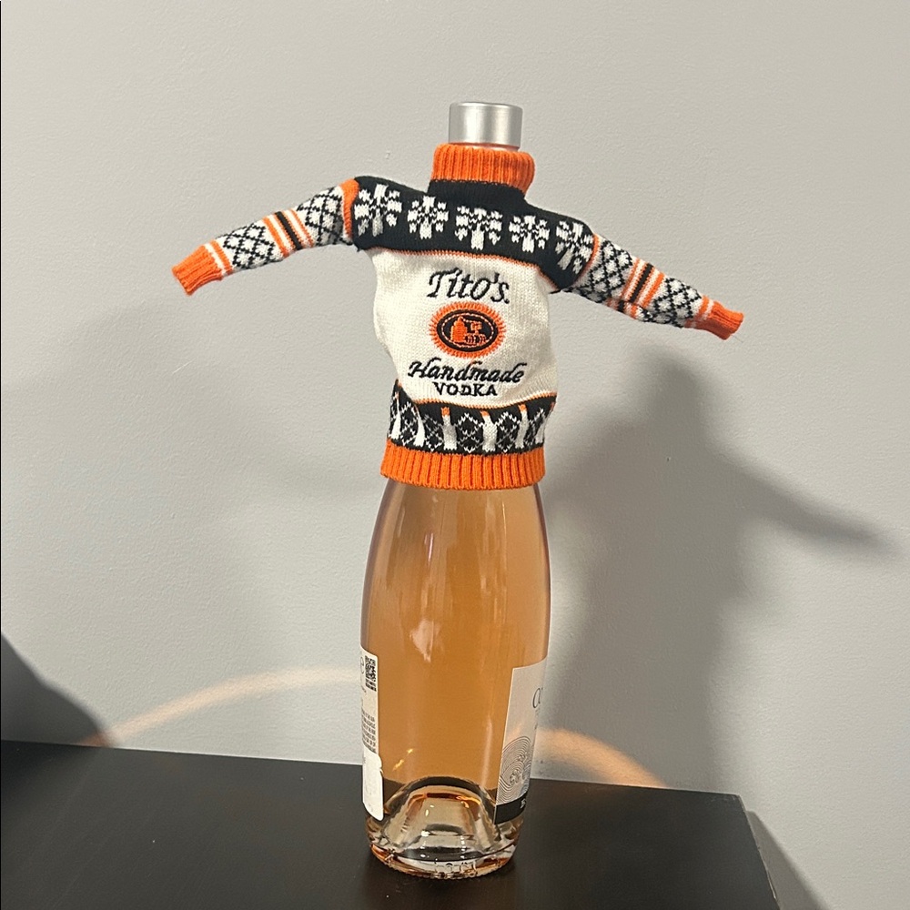 Tito's Handmade Vodka Sweater Bottle Cover - Orange and Black